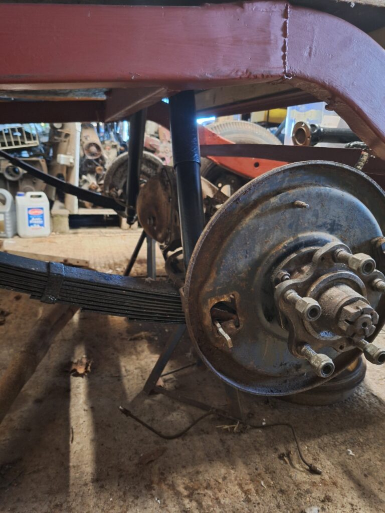 Wheel cylinder removed and shocks fitted.